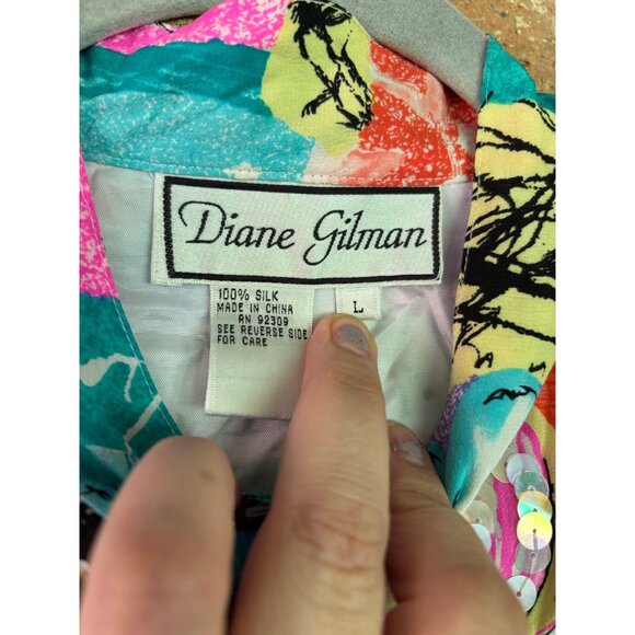 Diane Gilman Womens Multicolor Floral Patchwork Button-Up Silk Jacket - Picture 4 of 12